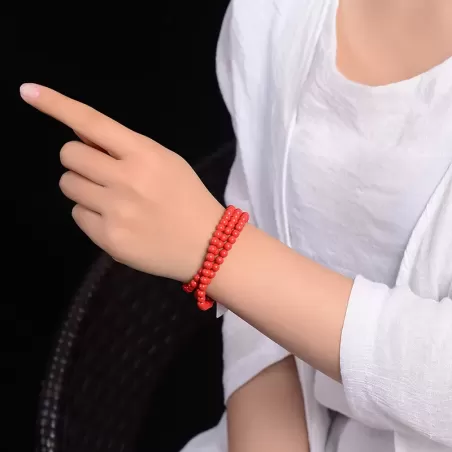 Natural Red Cinnabar Crystal Mala Bracelet – 108 Beads Triple Wrap Amulet for Luck & Protection