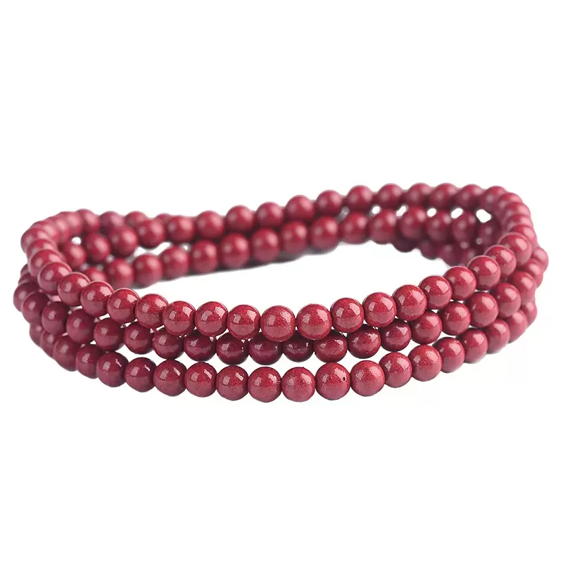 Natural Red Cinnabar Crystal Mala Bracelet – 108 Beads Triple Wrap Amulet for Luck & Protection