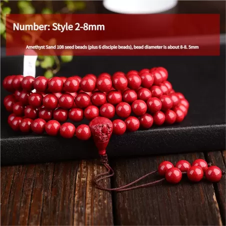 Natural Red Cinnabar Crystal Mala Bracelet – 108 Beads Triple Wrap Amulet for Luck & Protection