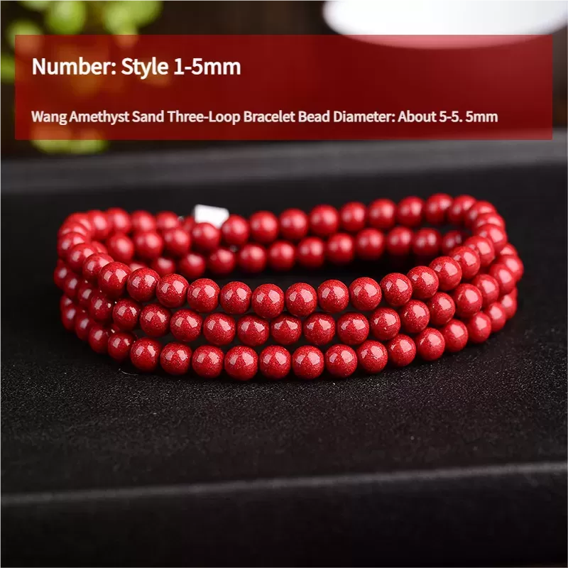 Natural Red Cinnabar Crystal Mala Bracelet – 108 Beads Triple Wrap Amulet for Luck & Protection