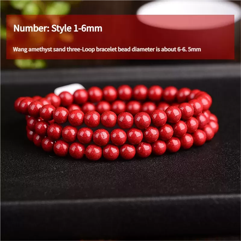 Natural Red Cinnabar Crystal Mala Bracelet – 108 Beads Triple Wrap Amulet for Luck & Protection