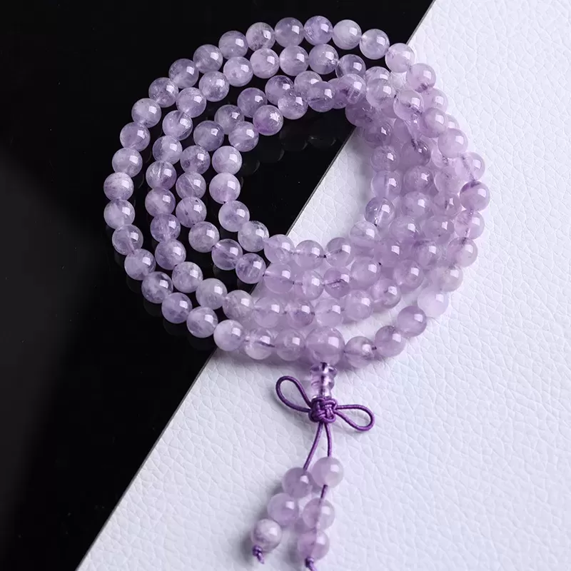 Natural Lavender Amethyst 108 Mala Beads Bracelet – Fire Element Spiritual Energy for Tranquility