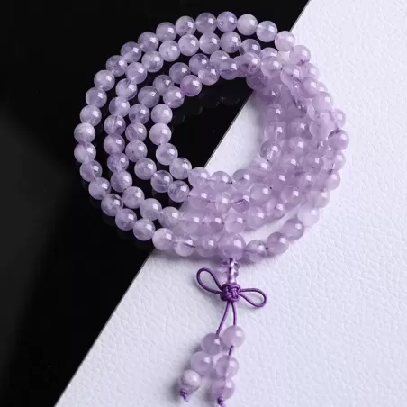 Natural Lavender Amethyst 108 Mala Beads Bracelet – Fire Element Spiritual Energy for Tranquility