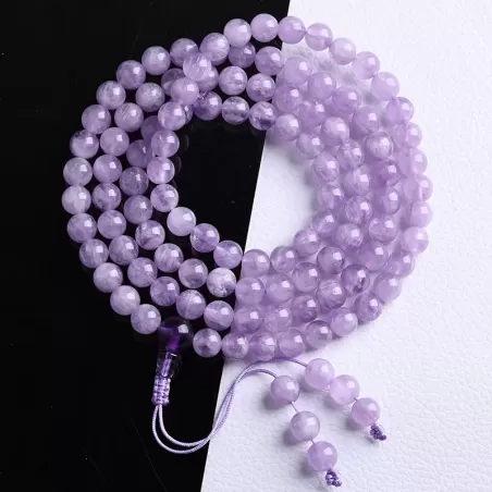 Natural Lavender Amethyst 108 Mala Beads Bracelet – Fire Element Spiritual Energy for Tranquility
