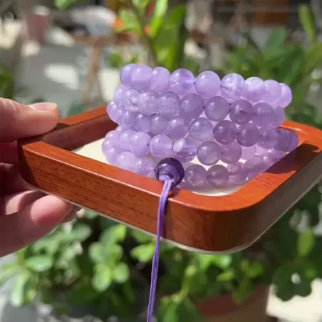 Natural Lavender Amethyst 108 Mala Beads Bracelet – Fire Element Spiritual Energy for Tranquility
