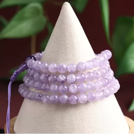 Natural Lavender Amethyst 108 Mala Beads Bracelet – Fire Element Spiritual Energy for Tranquility