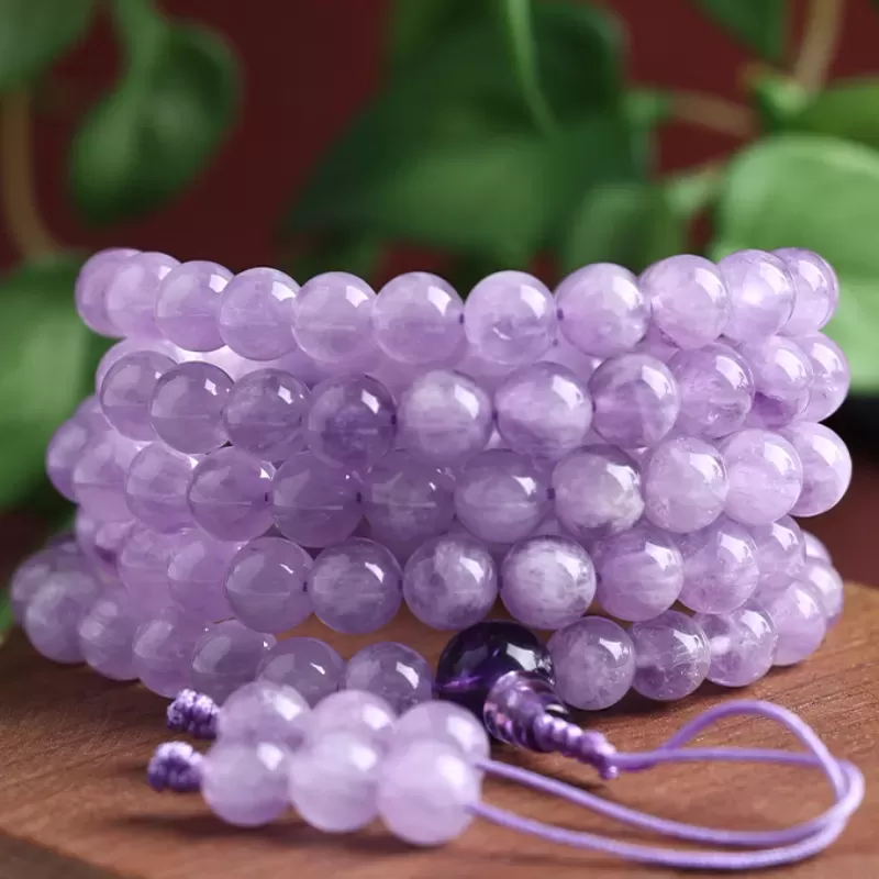 Natural Lavender Amethyst 108 Mala Beads Bracelet – Fire Element Spiritual Energy for Tranquility