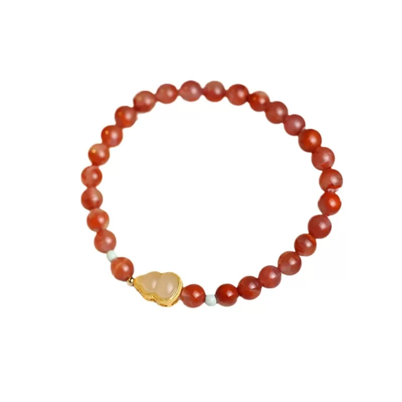 Cherry Red Nanhong Agate Bracelet with Jade Gourd – Elegant Natural Energy Jewelry