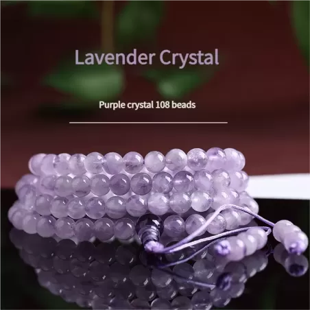 Natural Lavender Amethyst 108 Mala Beads Bracelet – Fire Element Spiritual Energy for Tranquility