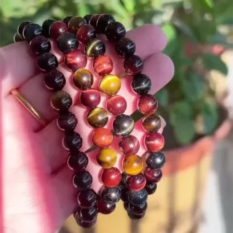 Natural Red-Golden-Blue Tiger’s Eye Mala Bracelet – 108 Beads Tricolor Meditation Jewelry for Luck & Balance 2