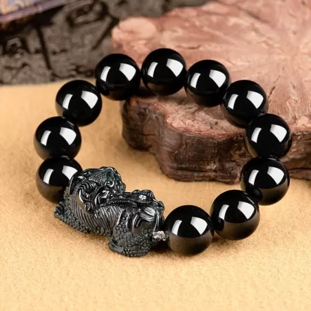 Black Jade Pixiu Bracelet – Natural Jadeite Wealth Charm for Men