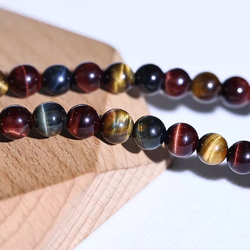 Natural Red-Golden-Blue Tiger’s Eye Mala Bracelet – 108 Beads Tricolor Meditation Jewelry for Luck & Balance