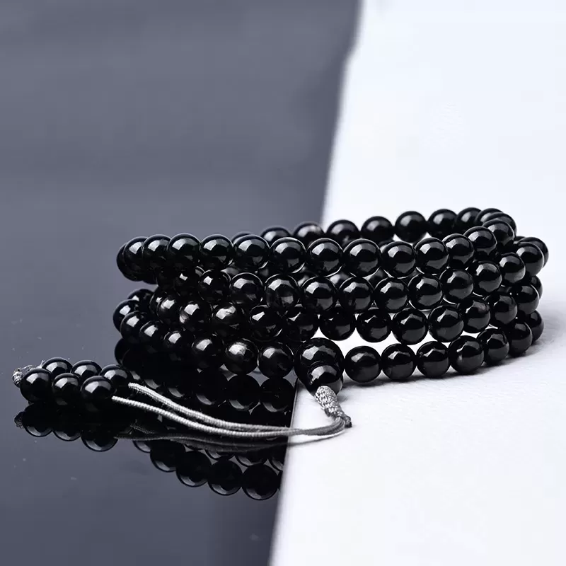 Natural Egyptian Goldstone 108 Mala Beads Bracelet – Cat’s Eye Crystal for Fortune, Energy & Water Element Balance