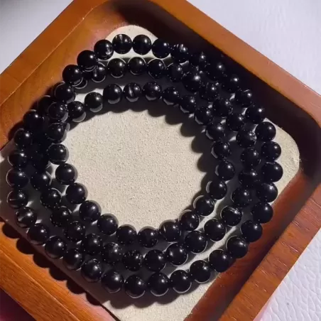 Natural Egyptian Goldstone 108 Mala Beads Bracelet – Cat’s Eye Crystal for Fortune, Energy & Water Element Balance