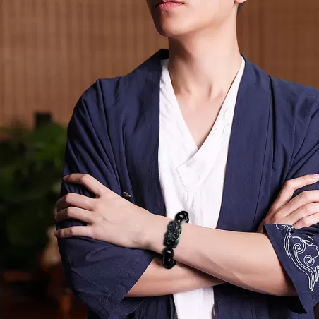 Black Jade Pixiu Bracelet – Natural Jadeite Wealth Charm for Men