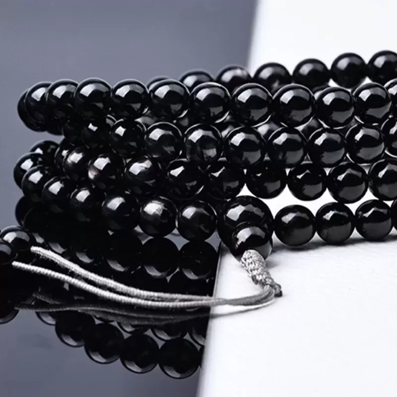 Natural Egyptian Goldstone 108 Mala Beads Bracelet – Cat’s Eye Crystal for Fortune, Energy & Water Element Balance