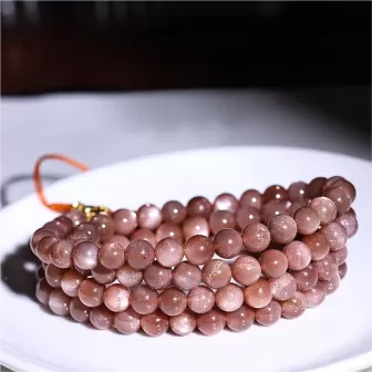 108-Bead Natural Sunstone Mala Bracelet – Golden Flash Helio Stone for Vitality, Fortune & Elemental Harmony