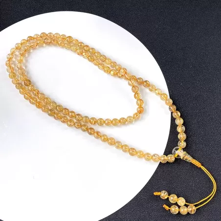 Golden Rutilated Quartz 108 Mala Beads Bracelet – Natural Titanium Crystal Wrap for Clarity, Fortune & Earth-Metal Element Balan