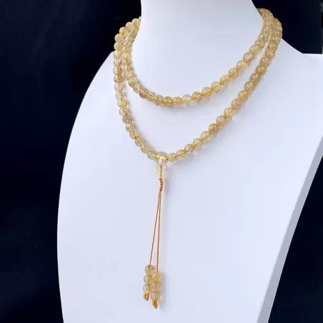 Golden Rutilated Quartz 108 Mala Beads Bracelet – Natural Titanium Crystal Wrap for Clarity, Fortune & Earth-Metal Element Balan