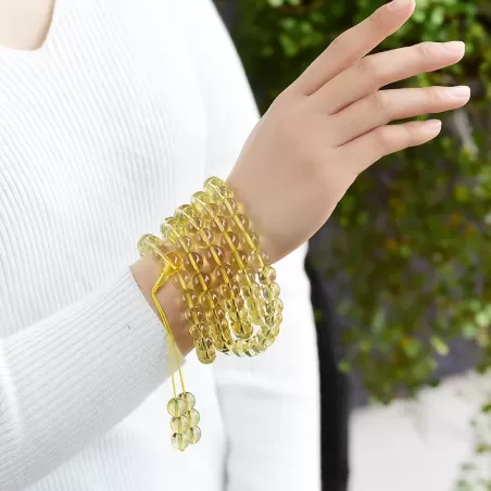 108-Bead Lemon Yellow Citrine Mala Bracelet – Natural Crystal for Prosperity, Energy & Earth Element Harmony