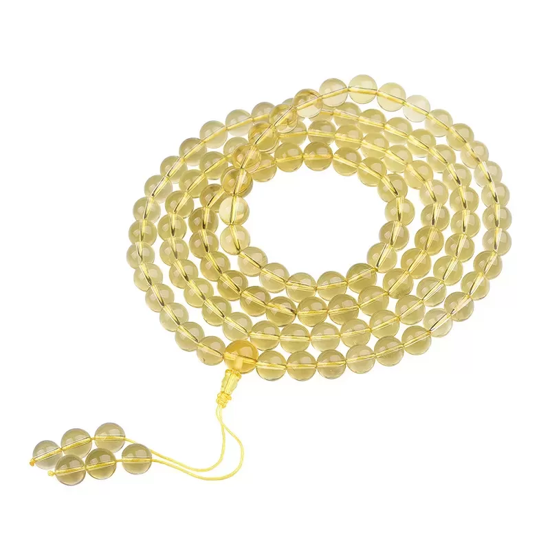 108-Bead Lemon Yellow Citrine Mala Bracelet – Natural Crystal for Prosperity, Energy & Earth Element Harmony