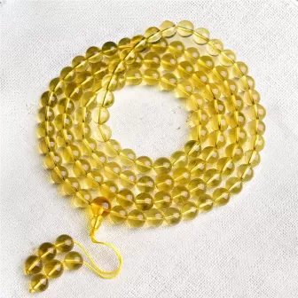 108-Bead Lemon Yellow Citrine Mala Bracelet – Natural Crystal for Prosperity, Energy & Earth Element Harmony