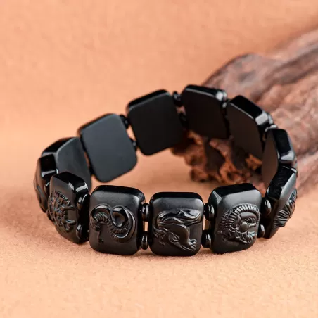Black Jadeite Chinese Zodiac Bracelet | Grade-A Natural Jade | Men's Handcrafted Lucky Charm