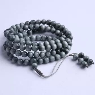 108-Bead Natural Hawk’s Eye Mala Bracelet – Blue-Grey Cat’s Eye Crystal for Clarity, Strength & Elemental Harmony