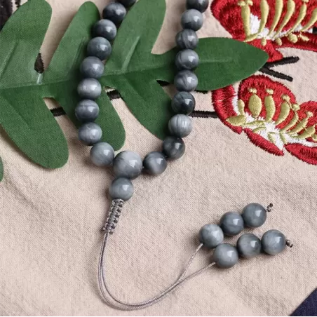 108-Bead Natural Hawk’s Eye Mala Bracelet – Blue-Grey Cat’s Eye Crystal for Clarity, Strength & Elemental Harmony