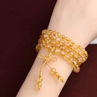 108-Bead Yellow Aze Ice-Snow Crystal Mala Bracelet – Natural Citrine with Rainbow Light for Earth Element Balance & Abundance 2