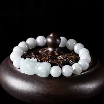 White Jadeite Pixiu Wealth Bracelet | Grade-A Ice Jade | Natural Burmese Jade Jewelry