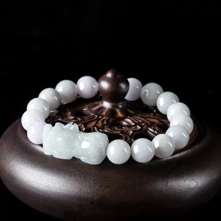 White Jadeite Pixiu Wealth Bracelet | Grade-A Ice Jade | Natural Burmese Jade Jewelry