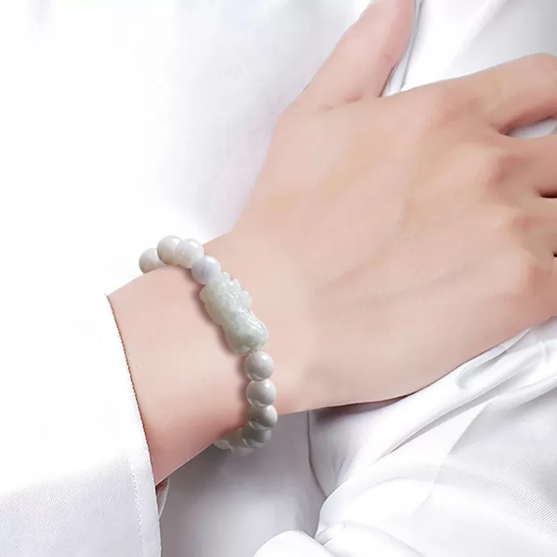 White Jadeite Pixiu Wealth Bracelet | Grade-A Ice Jade | Natural Burmese Jade Jewelry