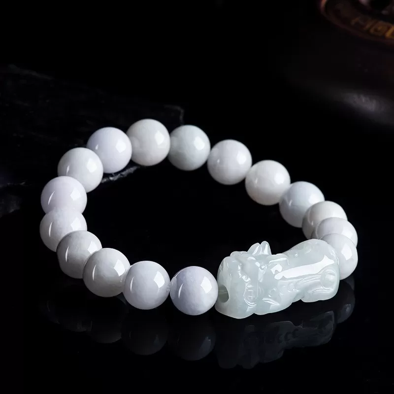 White Jadeite Pixiu Wealth Bracelet | Grade-A Ice Jade | Natural Burmese Jade Jewelry