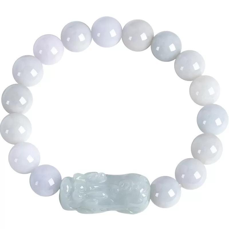 White Jadeite Pixiu Wealth Bracelet | Grade-A Ice Jade | Natural Burmese Jade Jewelry