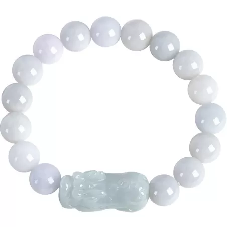 White Jadeite Pixiu Wealth Bracelet | Grade-A Ice Jade | Natural Burmese Jade Jewelry